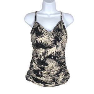 Garnet Hill Tankini Swim Top Leaf Print Black Ivory Cream NWT Women's Size 10